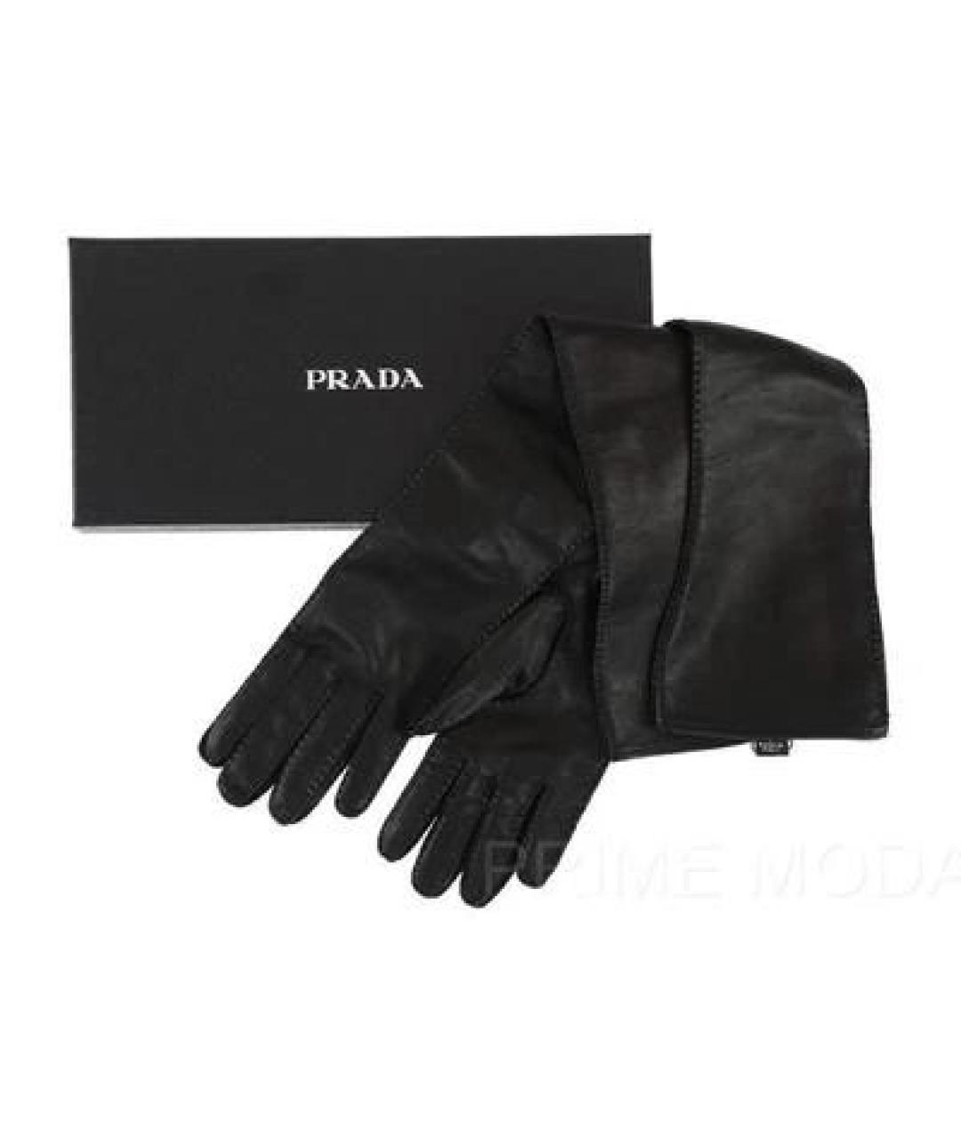 PRADA Черные кожаные перчатки, фото 2