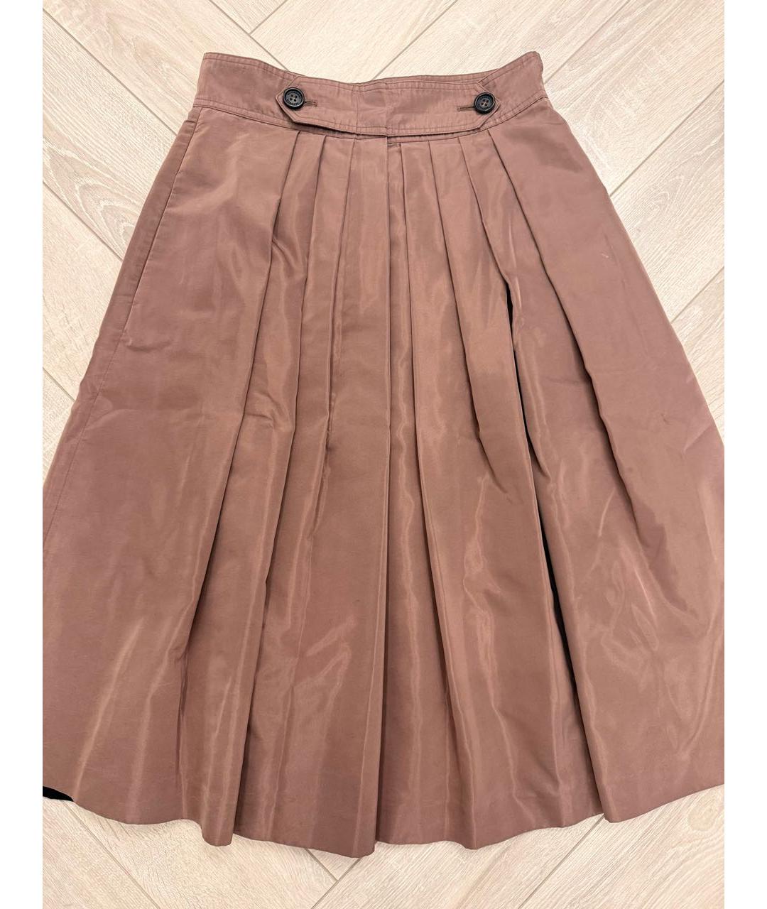 BURBERRY Коричневая шелковая юбка миди, фото 5