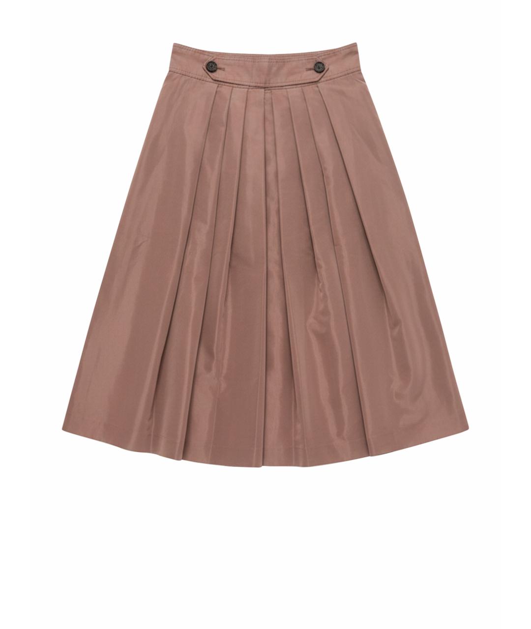 BURBERRY Коричневая шелковая юбка миди, фото 1