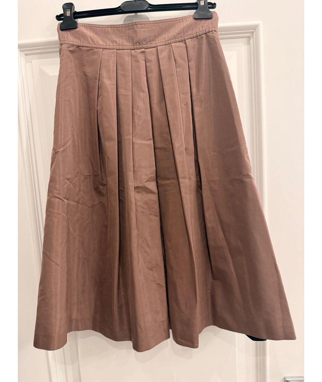 BURBERRY Коричневая шелковая юбка миди, фото 3