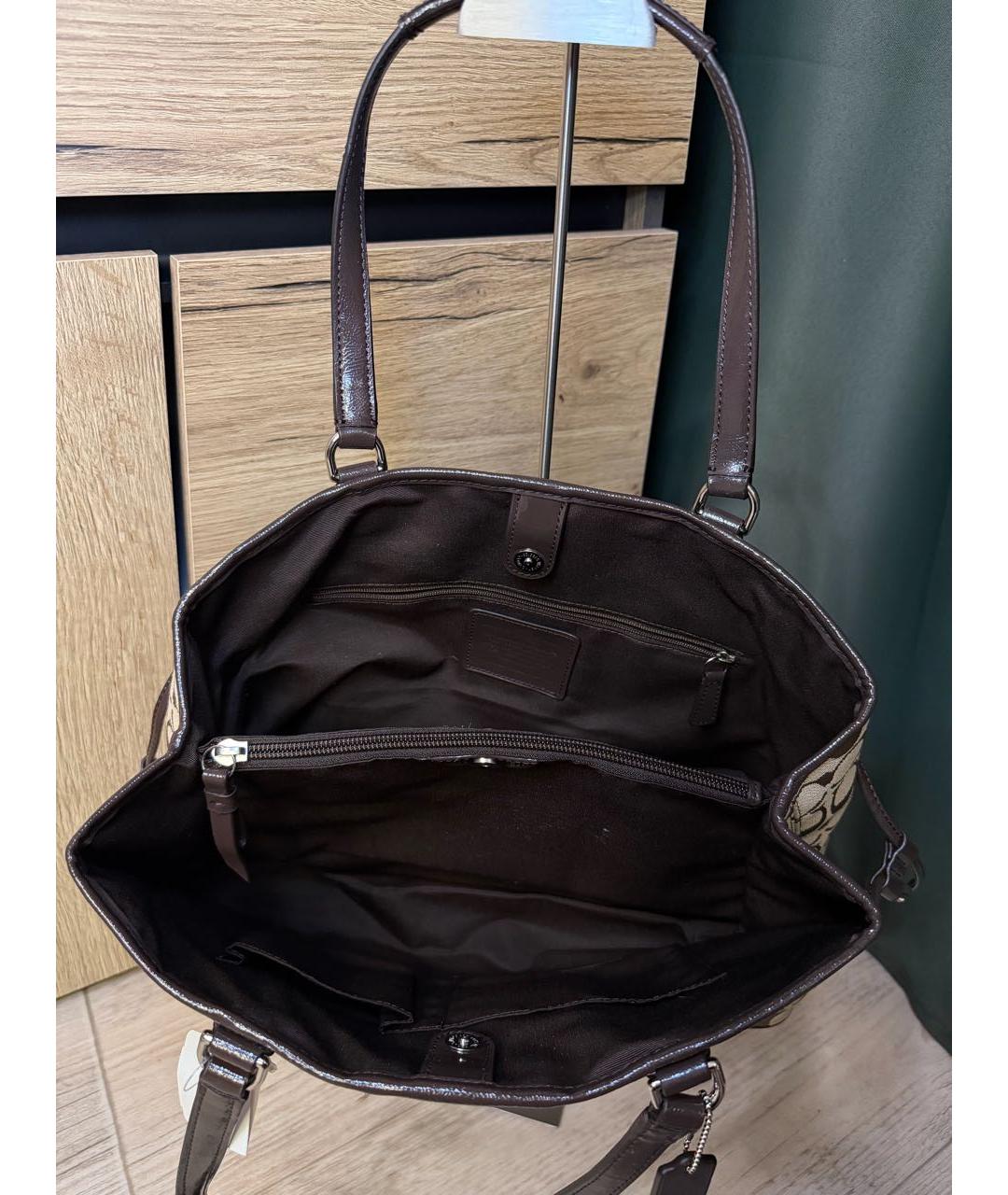 COACH Коричневая жаккардовая сумка тоут, фото 5