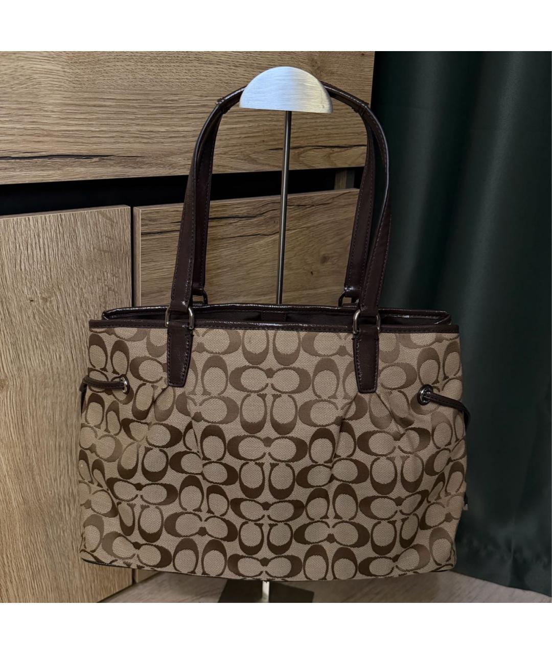 COACH Коричневая жаккардовая сумка тоут, фото 3