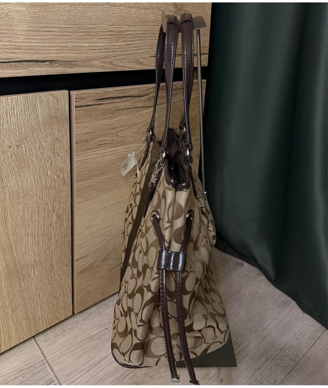 COACH Коричневая жаккардовая сумка тоут, фото 4