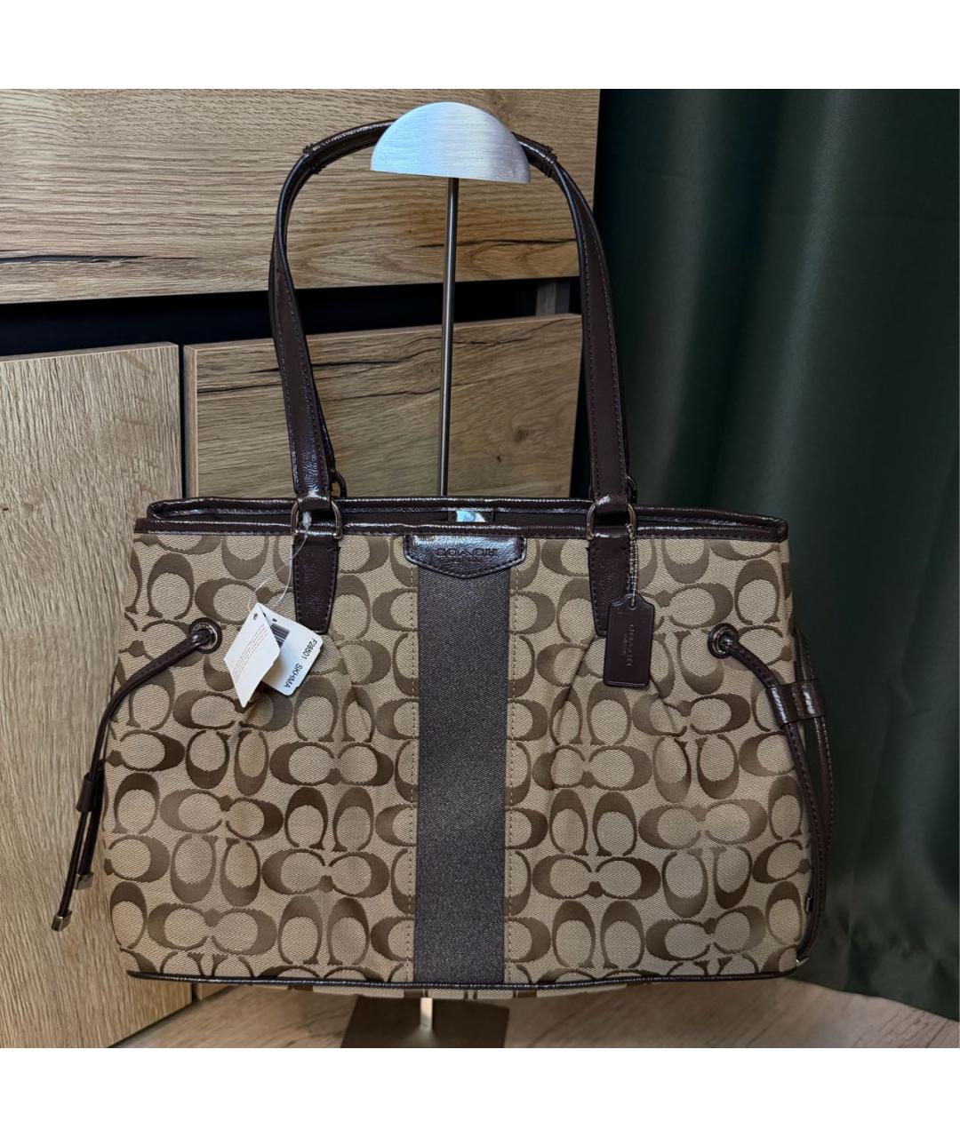 COACH Коричневая жаккардовая сумка тоут, фото 9