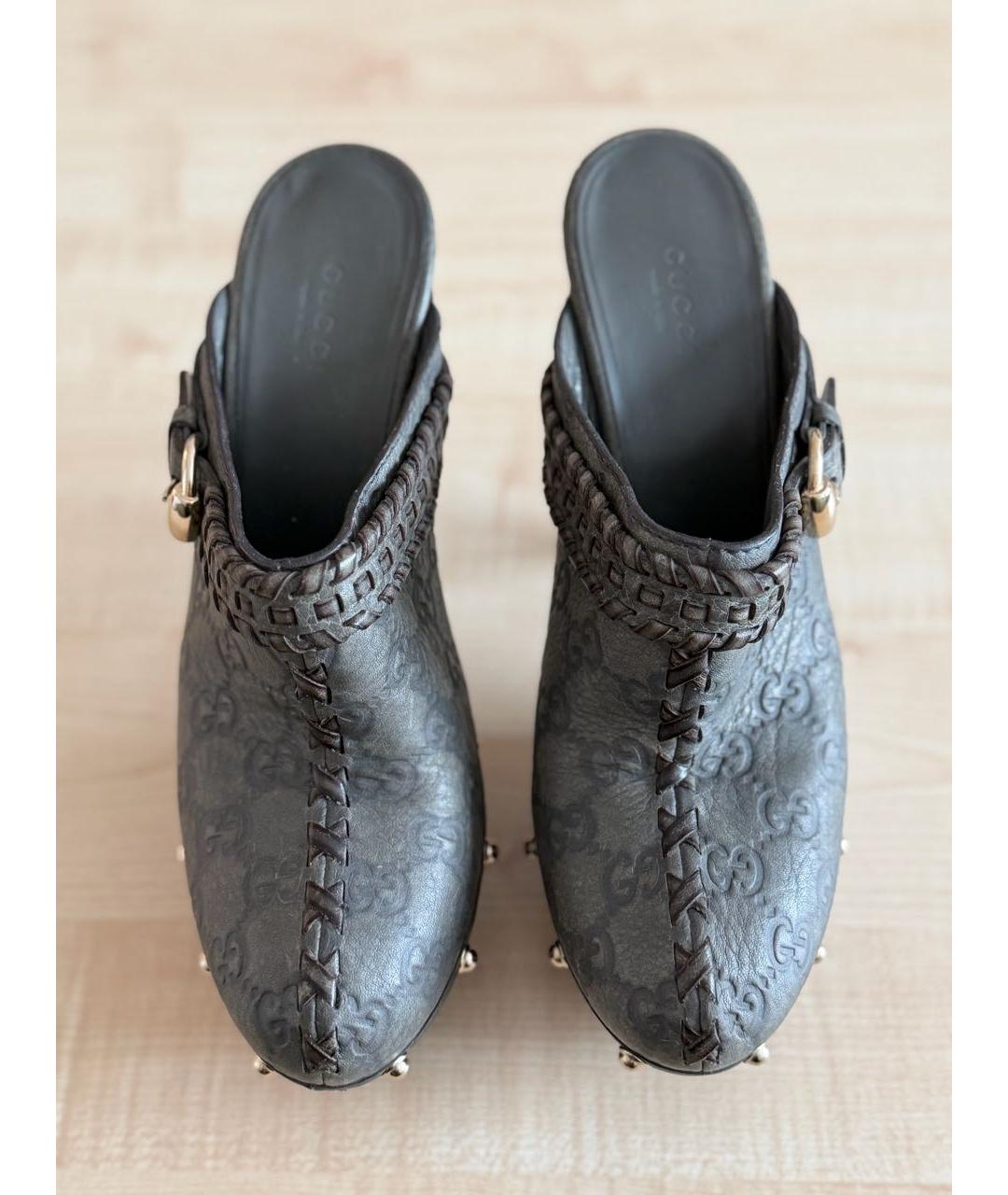 GUCCI Антрацитовые кожаные мюли, фото 2