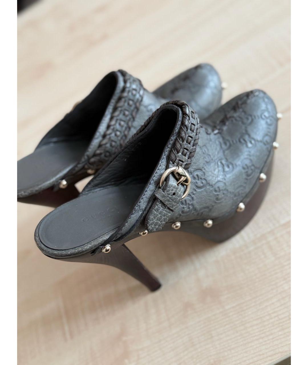 GUCCI Антрацитовые кожаные мюли, фото 3