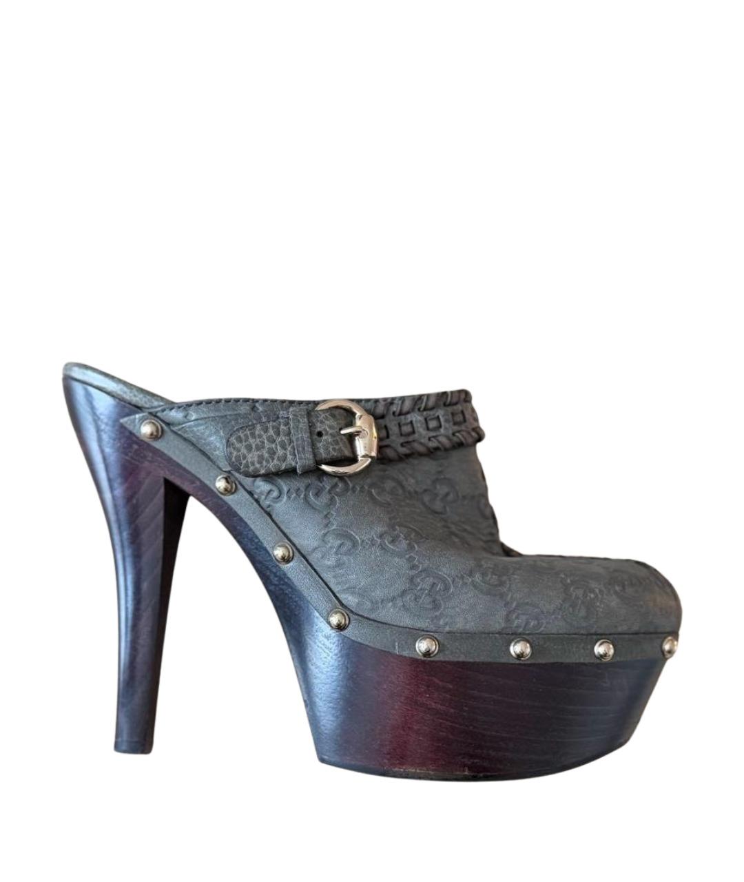 GUCCI Антрацитовые кожаные мюли, фото 1