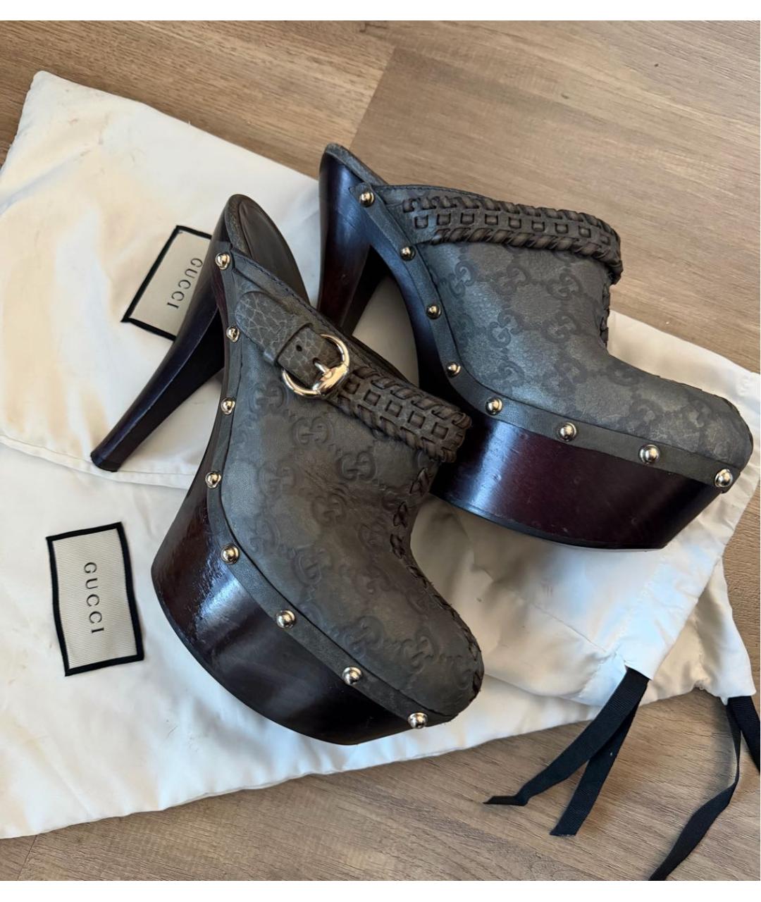 GUCCI Антрацитовые кожаные мюли, фото 7