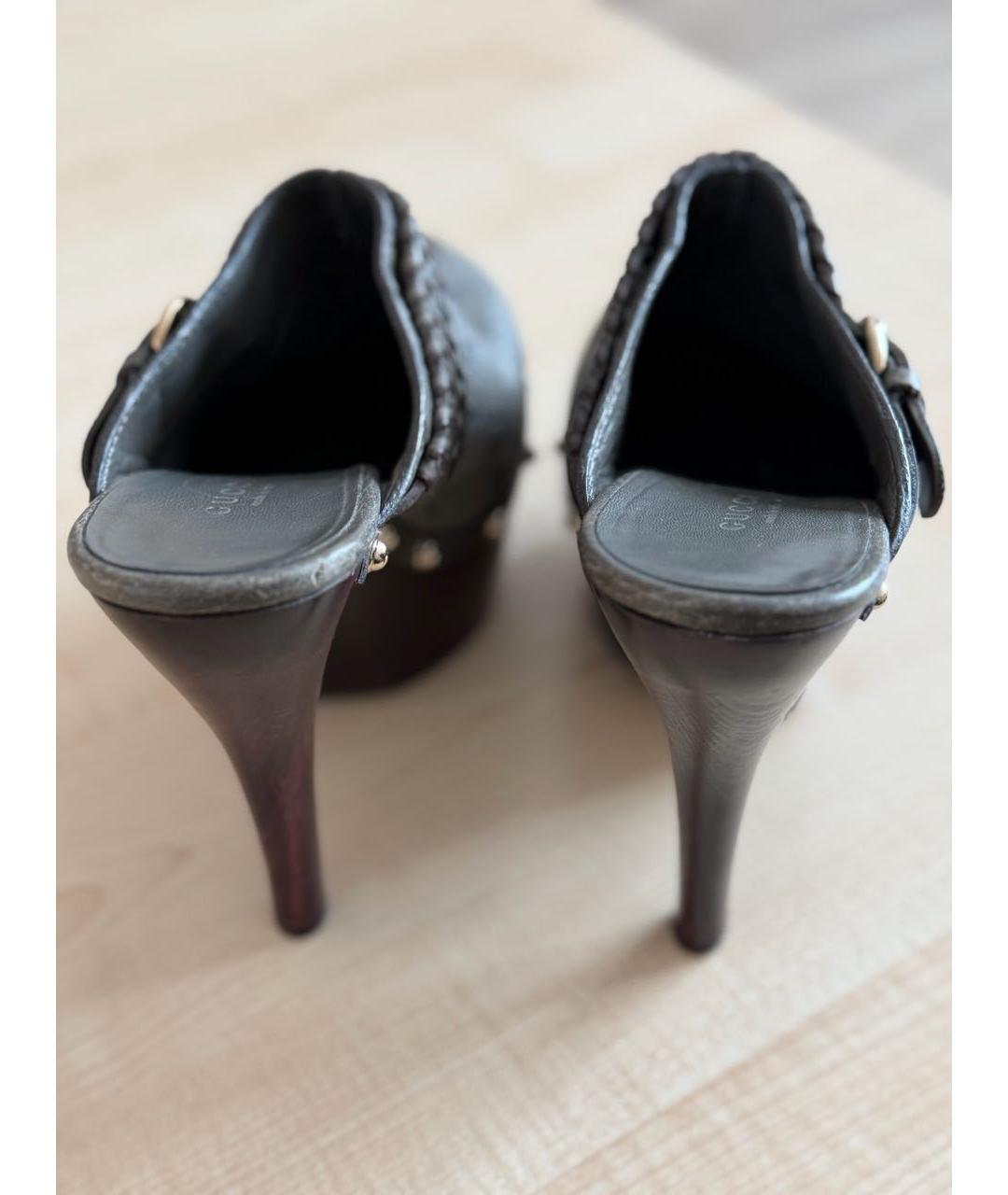 GUCCI Антрацитовые кожаные мюли, фото 4