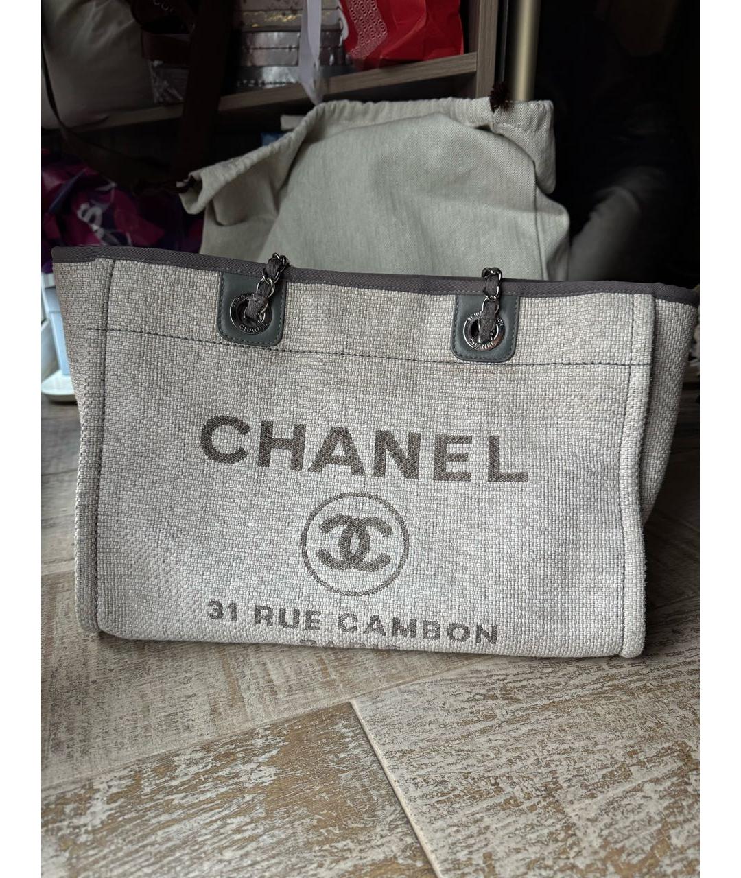 CHANEL Серая тканевая сумка тоут, фото 2