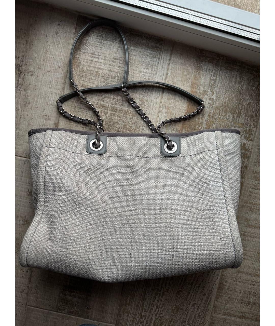 CHANEL Серая тканевая сумка тоут, фото 3