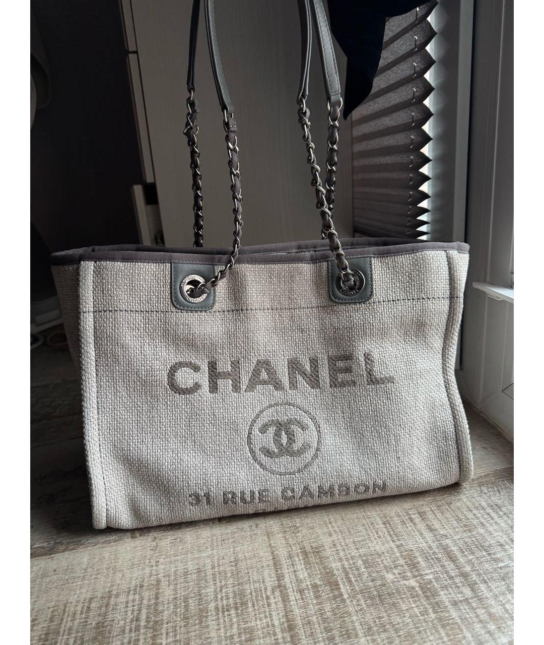 CHANEL Серая тканевая сумка тоут, фото 5