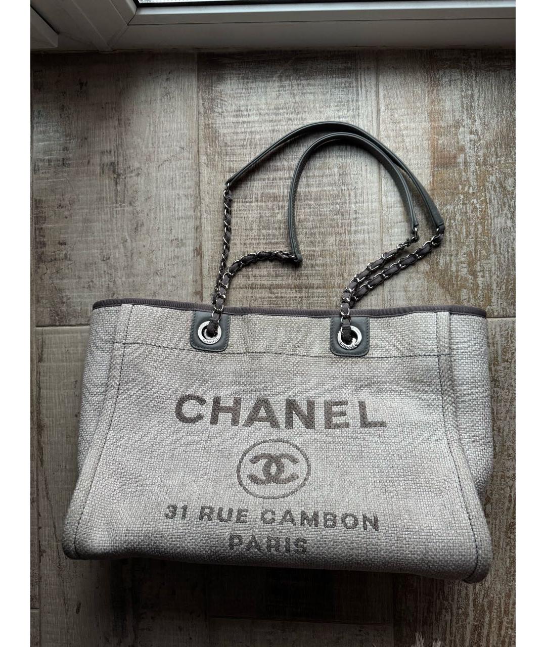 CHANEL Серая тканевая сумка тоут, фото 9