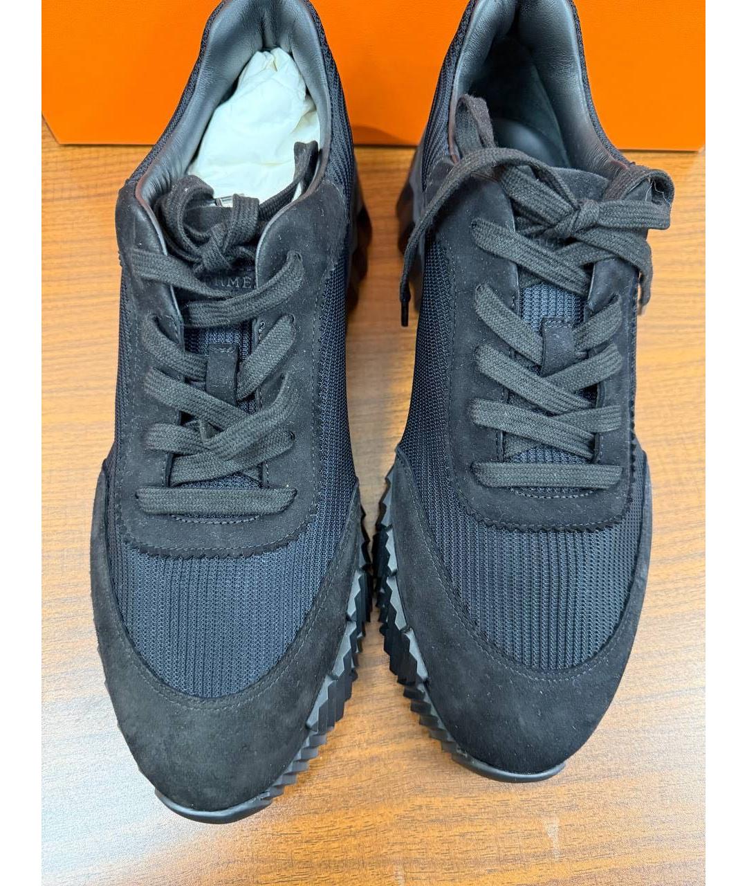 HERMES Черные текстильные низкие кроссовки / кеды, фото 4