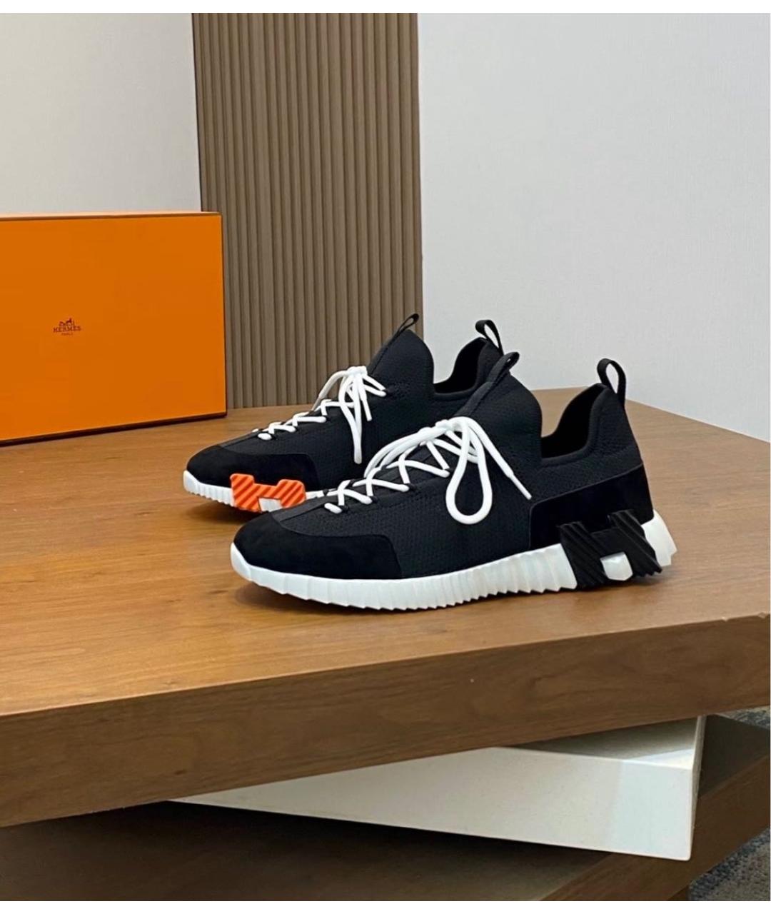 HERMES Черные текстильные низкие кроссовки / кеды, фото 5