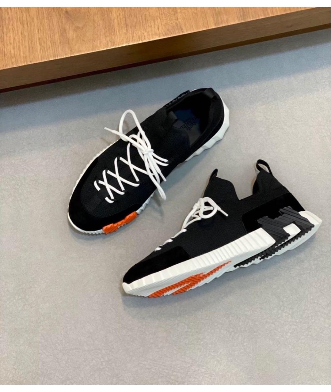 HERMES Черные текстильные низкие кроссовки / кеды, фото 4