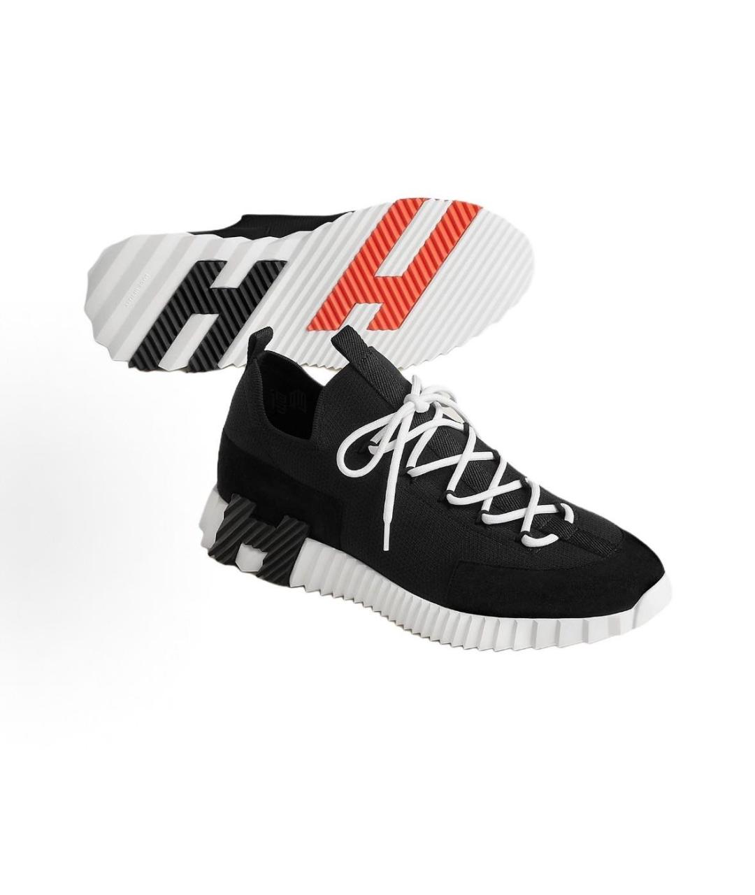 HERMES Черные текстильные низкие кроссовки / кеды, фото 3