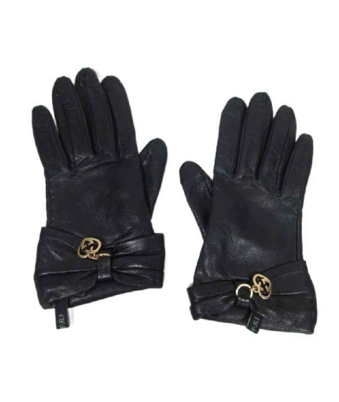 GUCCI Черные кожаные перчатки, фото 1