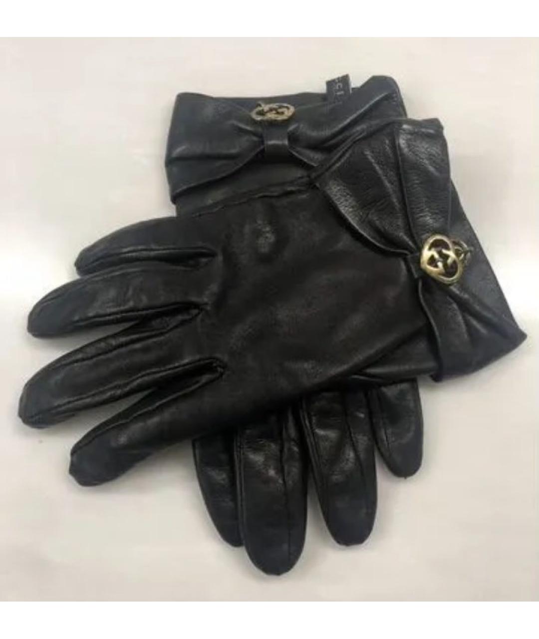 GUCCI Черные кожаные перчатки, фото 3