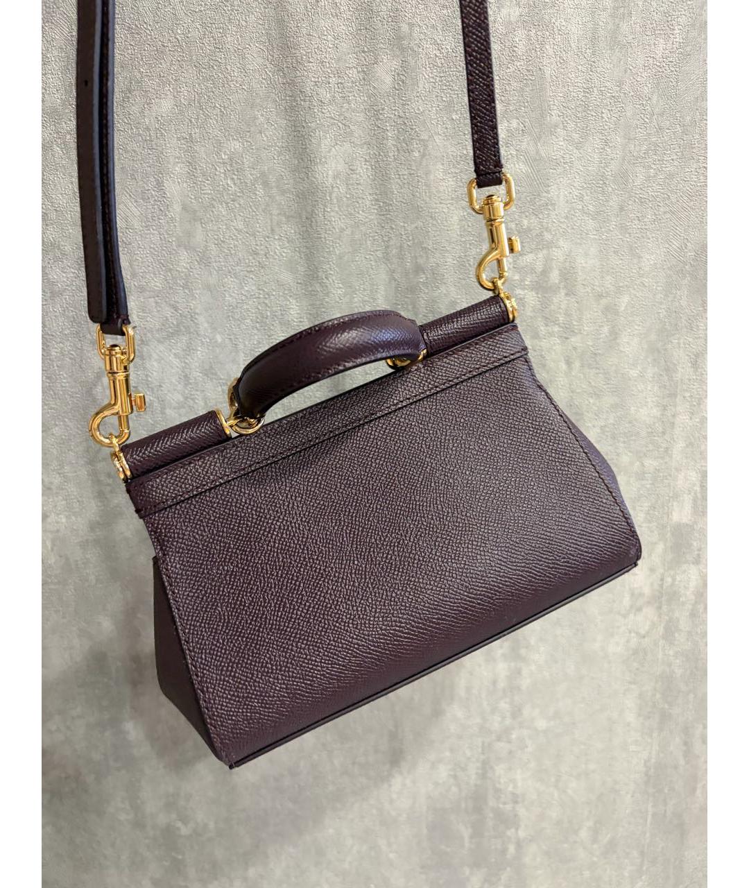 DOLCE&GABBANA Бордовая кожаная сумка с короткими ручками, фото 3