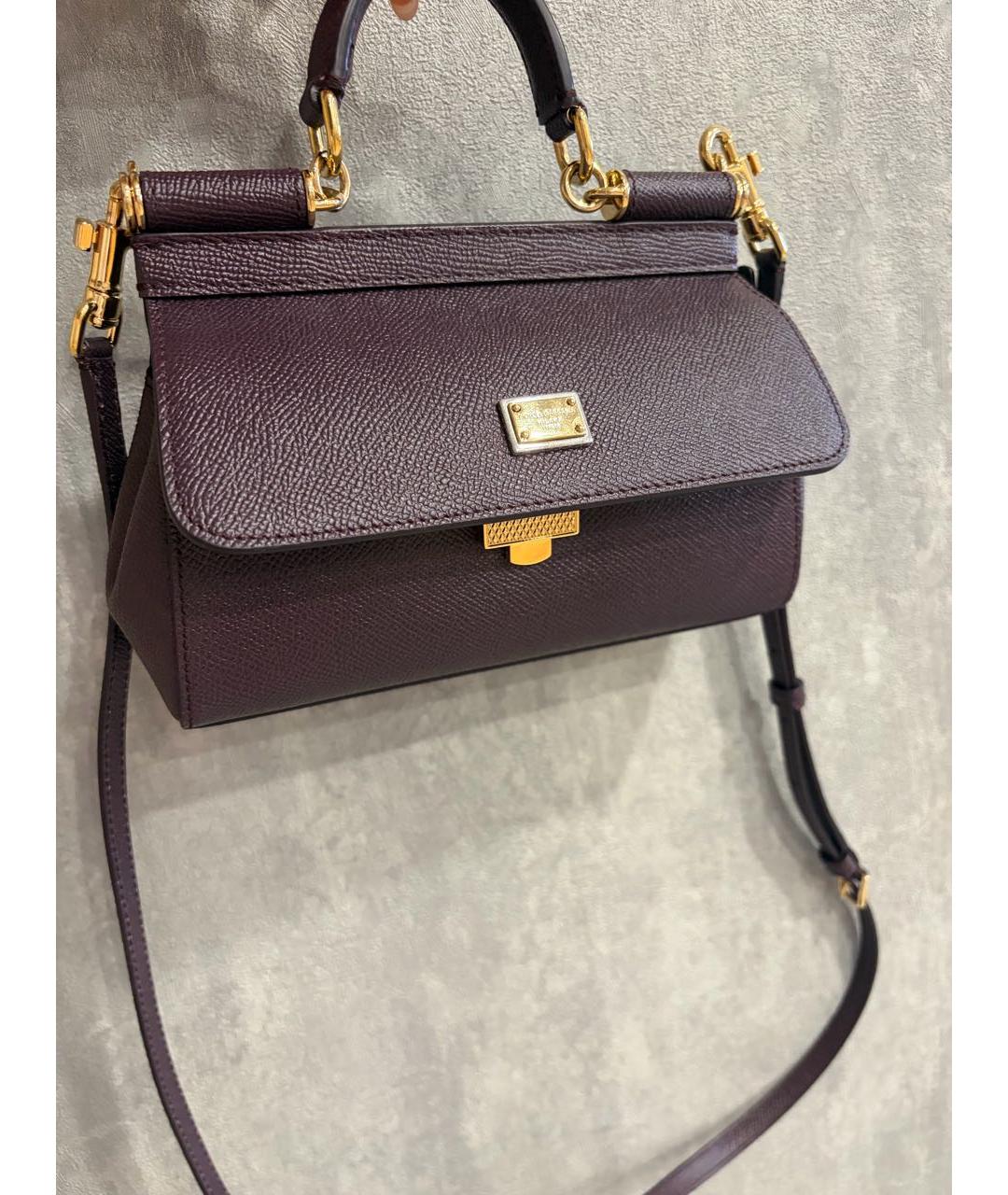 DOLCE&GABBANA Бордовая кожаная сумка с короткими ручками, фото 5