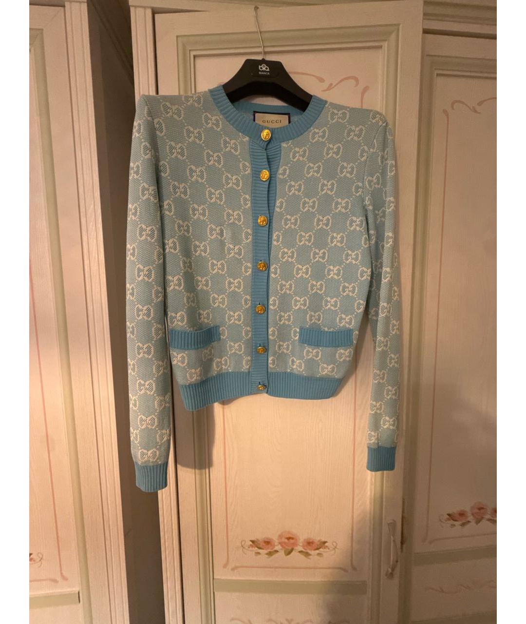 GUCCI Голубой хлопковый кардиган, фото 4