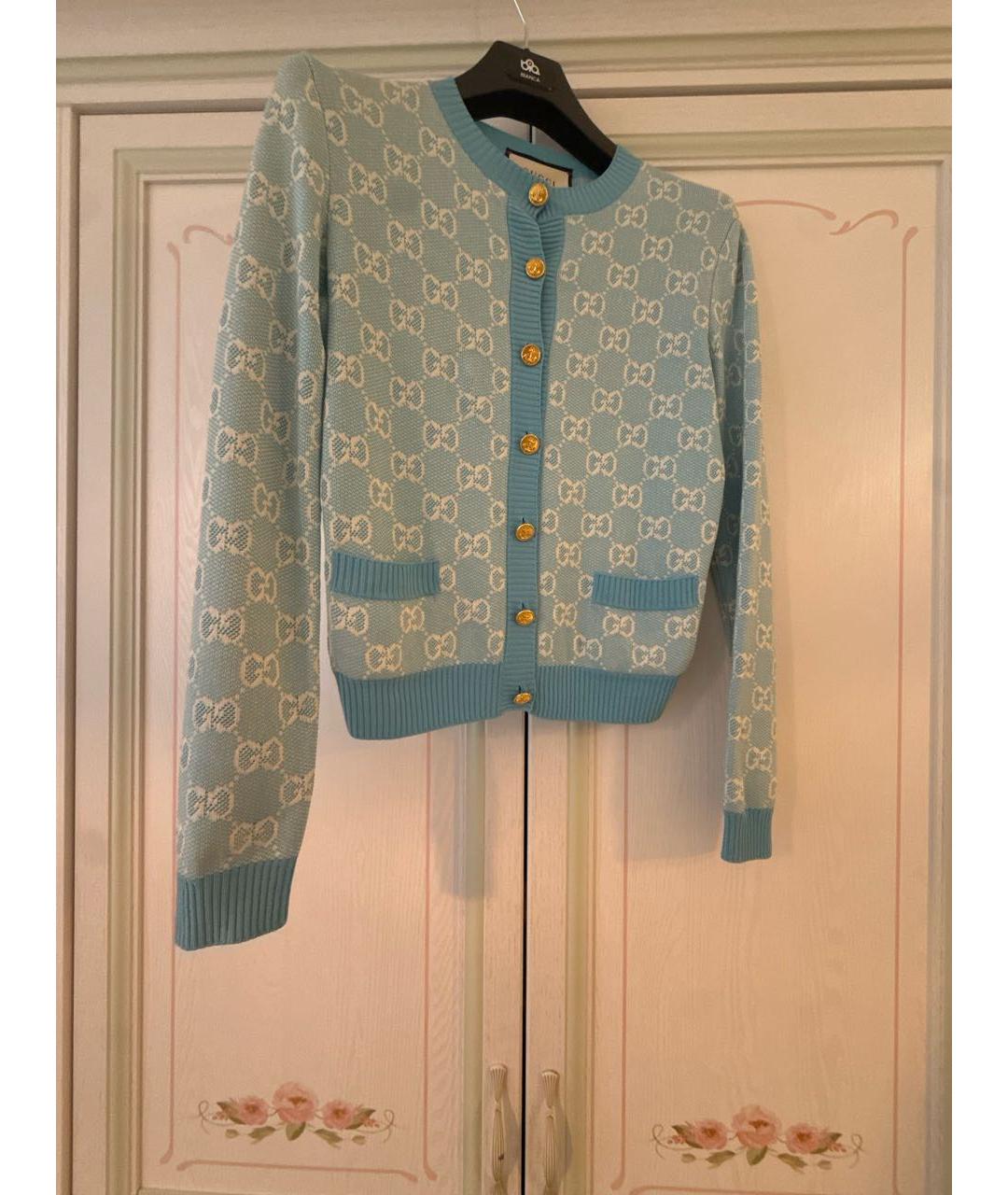 GUCCI Голубой хлопковый кардиган, фото 2