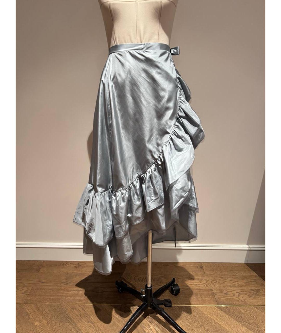 ULYANA SERGEENKO Серебряная шелковая юбка миди, фото 8