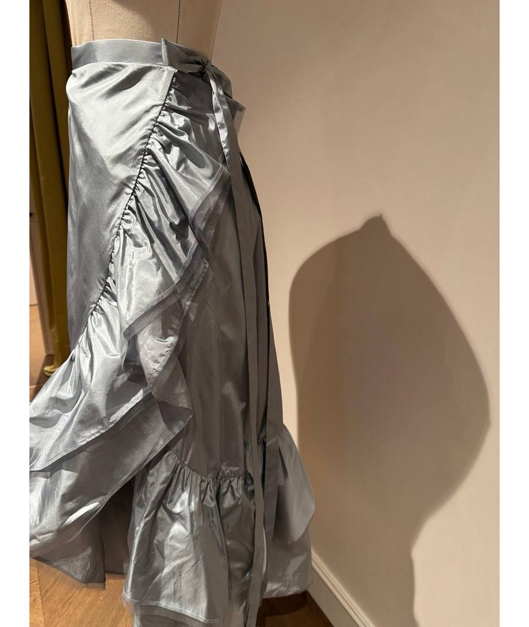 ULYANA SERGEENKO Серебряная шелковая юбка миди, фото 5