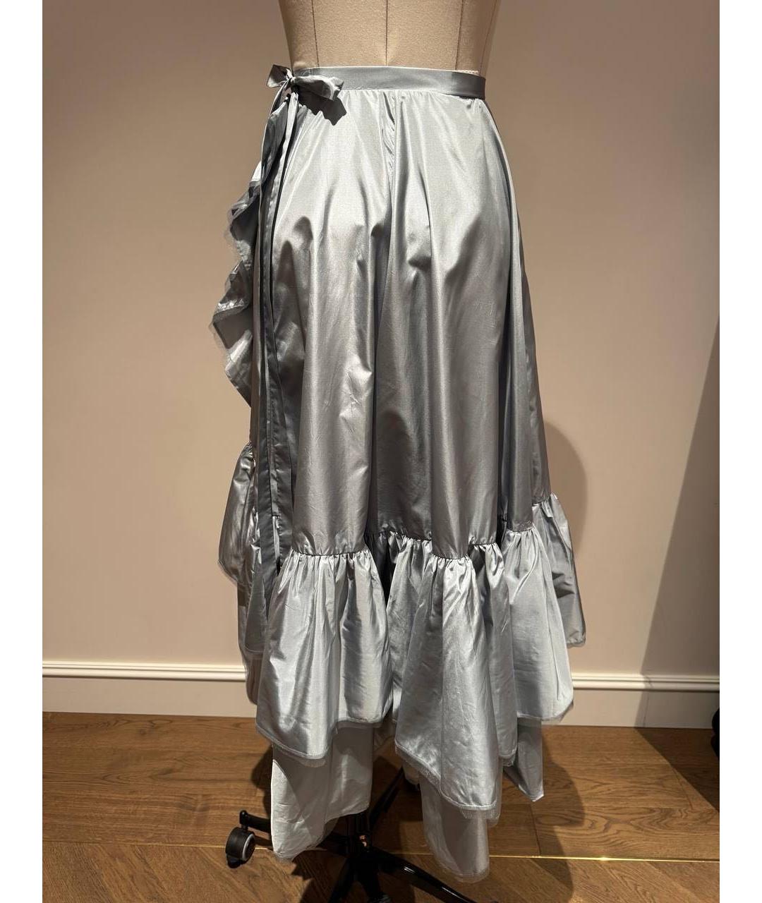 ULYANA SERGEENKO Серебряная шелковая юбка миди, фото 2