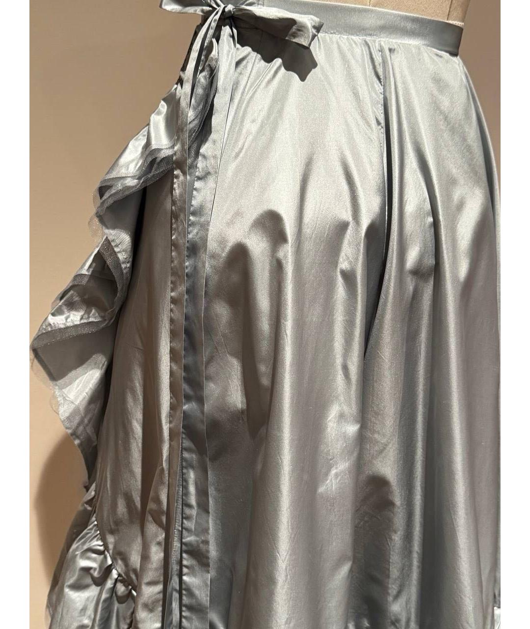 ULYANA SERGEENKO Серебряная шелковая юбка миди, фото 6
