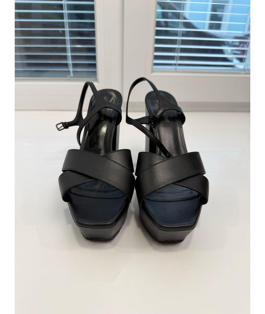 SAINT LAURENT Черные кожаные босоножки, фото 2