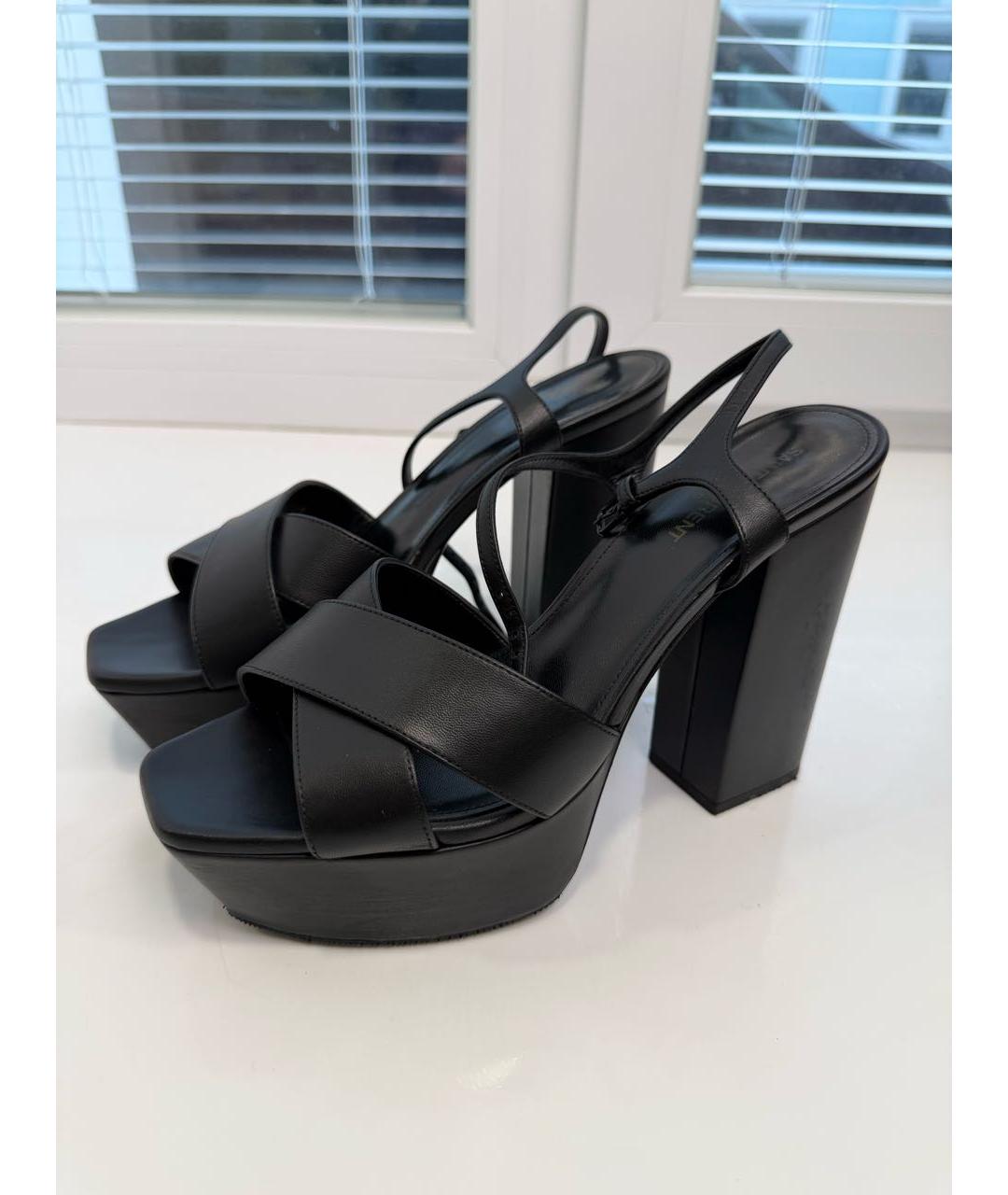 SAINT LAURENT Черные кожаные босоножки, фото 4