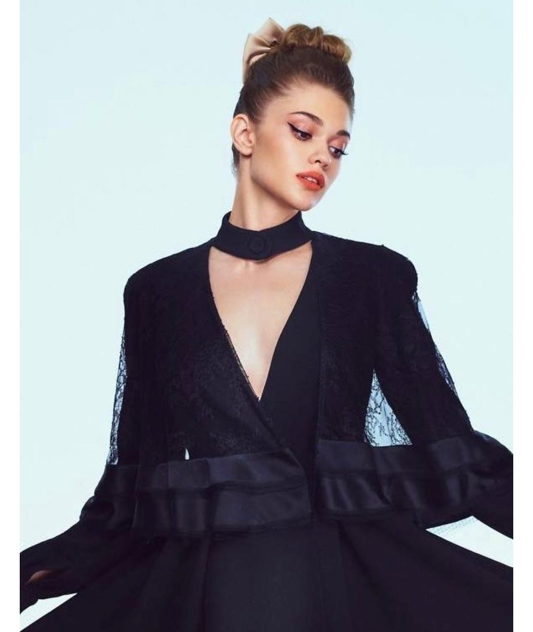 ULYANA SERGEENKO Черное шерстяное коктейльное платье, фото 6