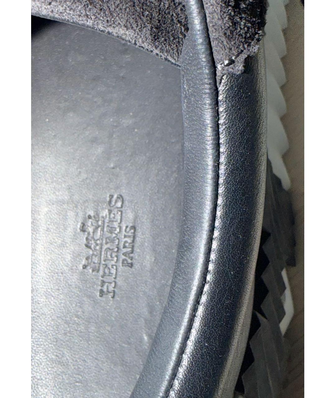 HERMES Черные кожаные низкие кроссовки / кеды, фото 2