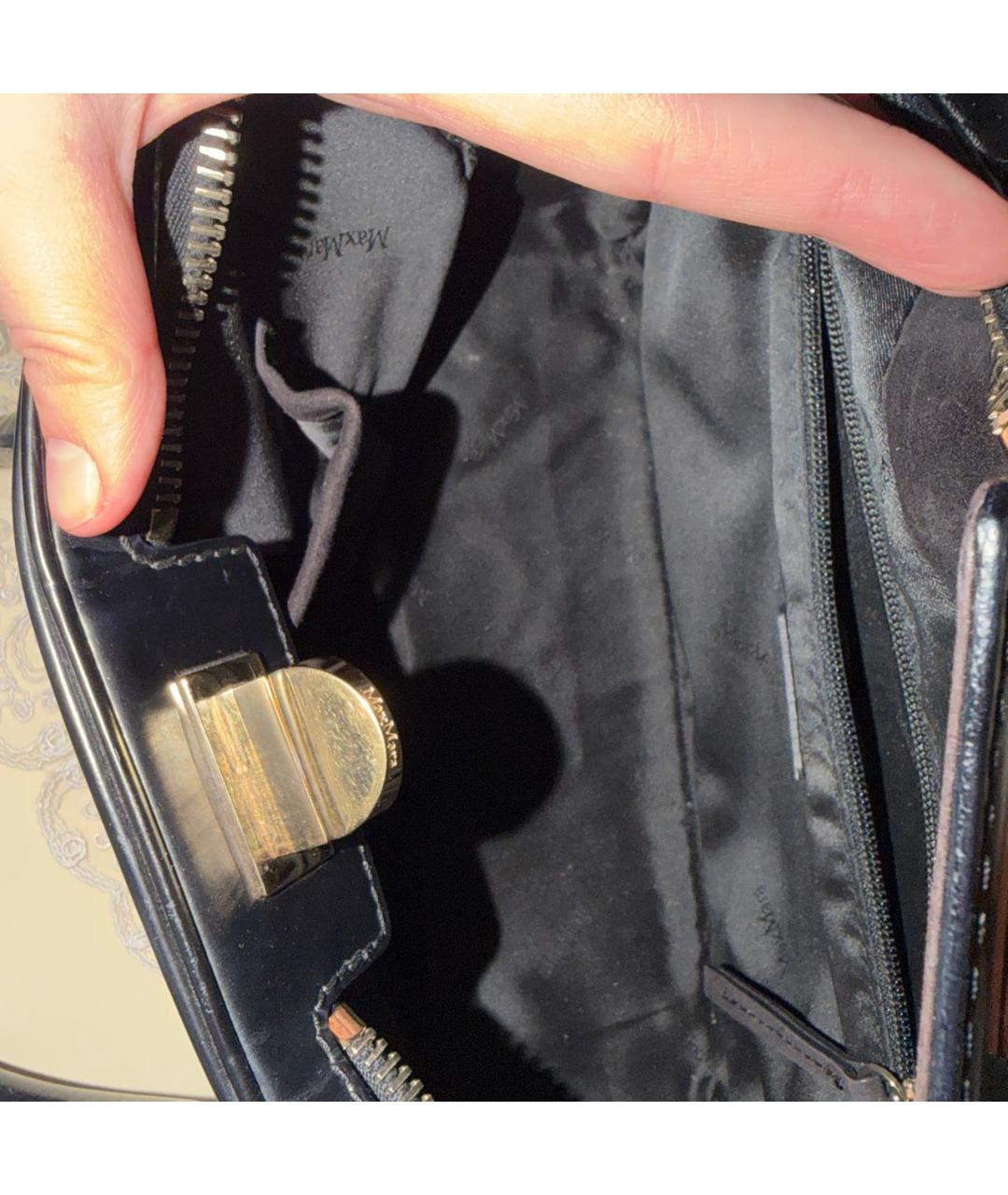 'S MAX MARA Черная кожаная сумка с короткими ручками, фото 4