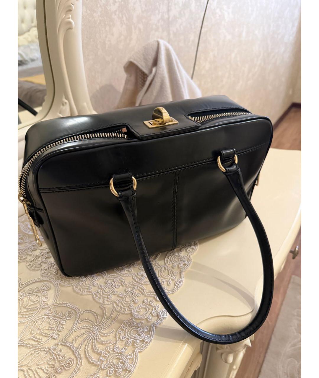 'S MAX MARA Черная кожаная сумка с короткими ручками, фото 3