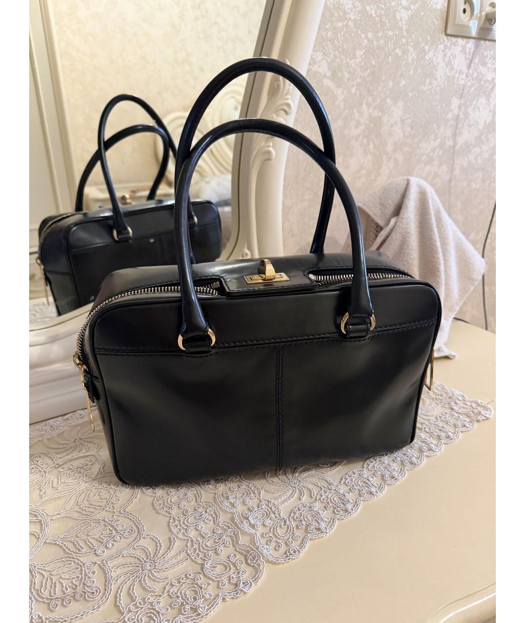 'S MAX MARA Черная кожаная сумка с короткими ручками, фото 5