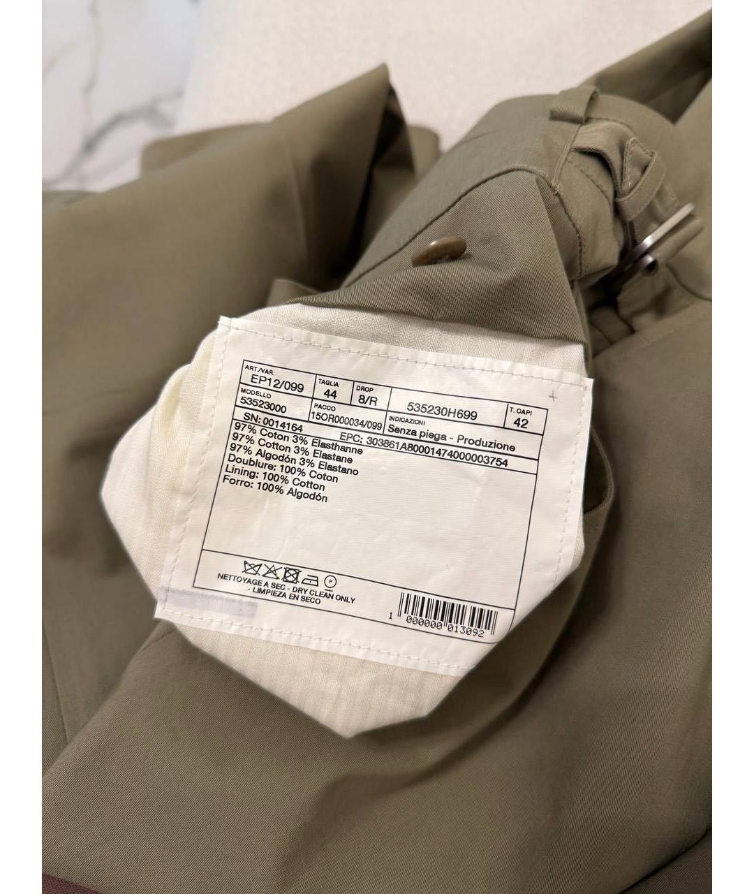 HERMES Горчичные хлопко-эластановые классические брюки, фото 5