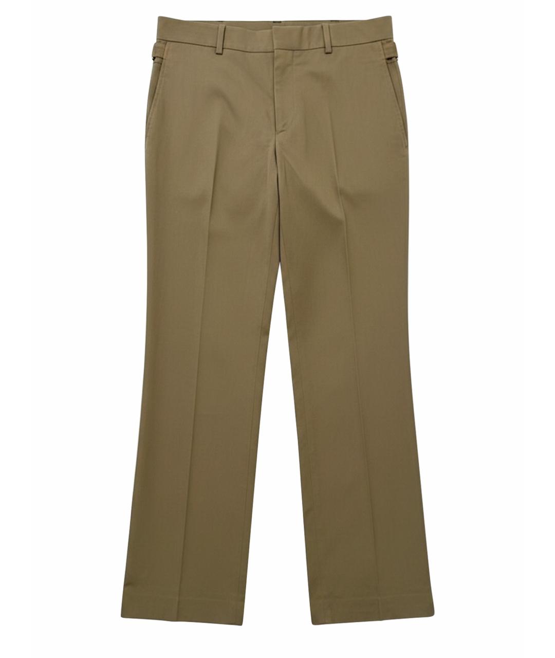 HERMES Горчичные хлопко-эластановые классические брюки, фото 1
