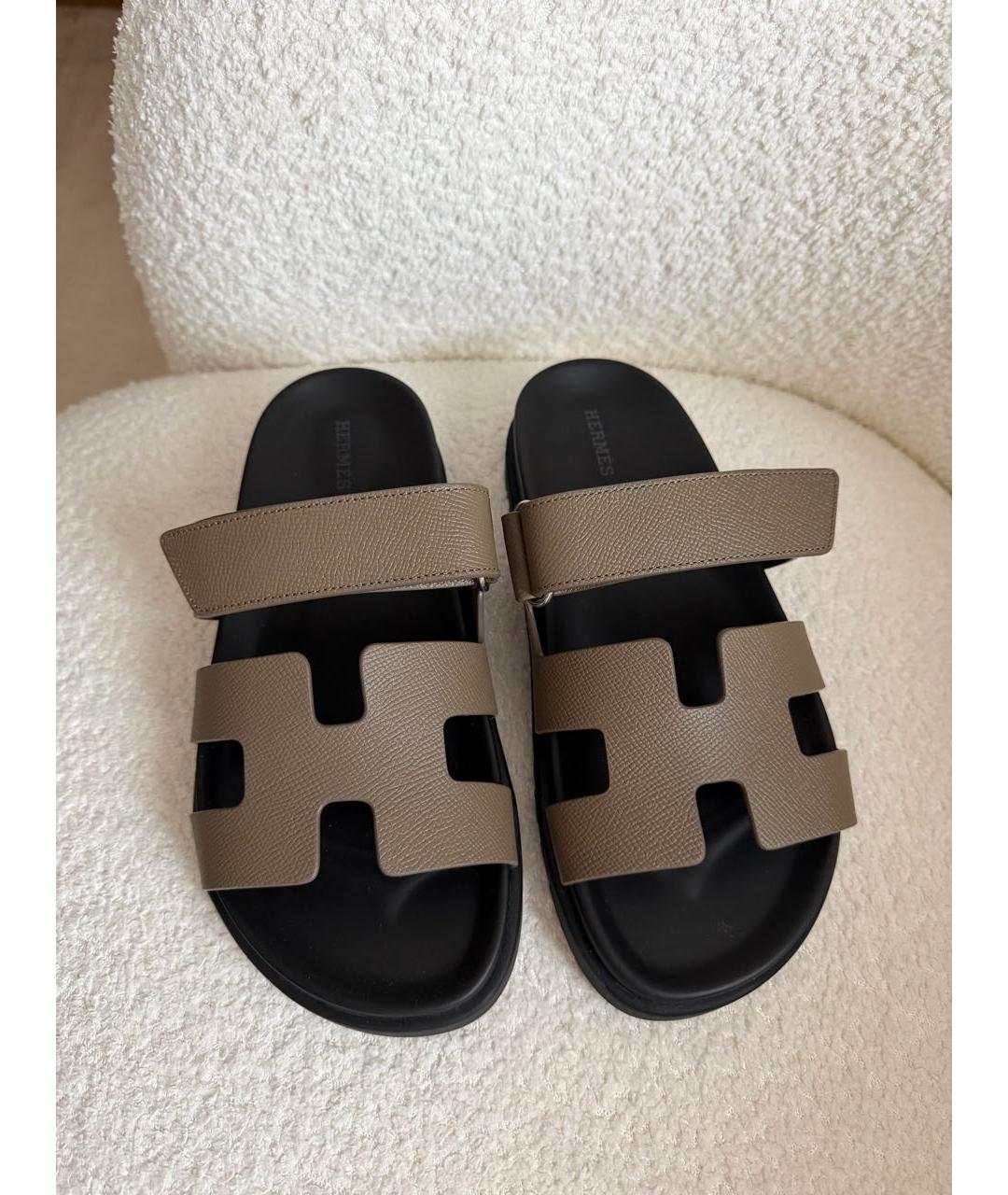 HERMES Коричневые кожаные сандалии, фото 3