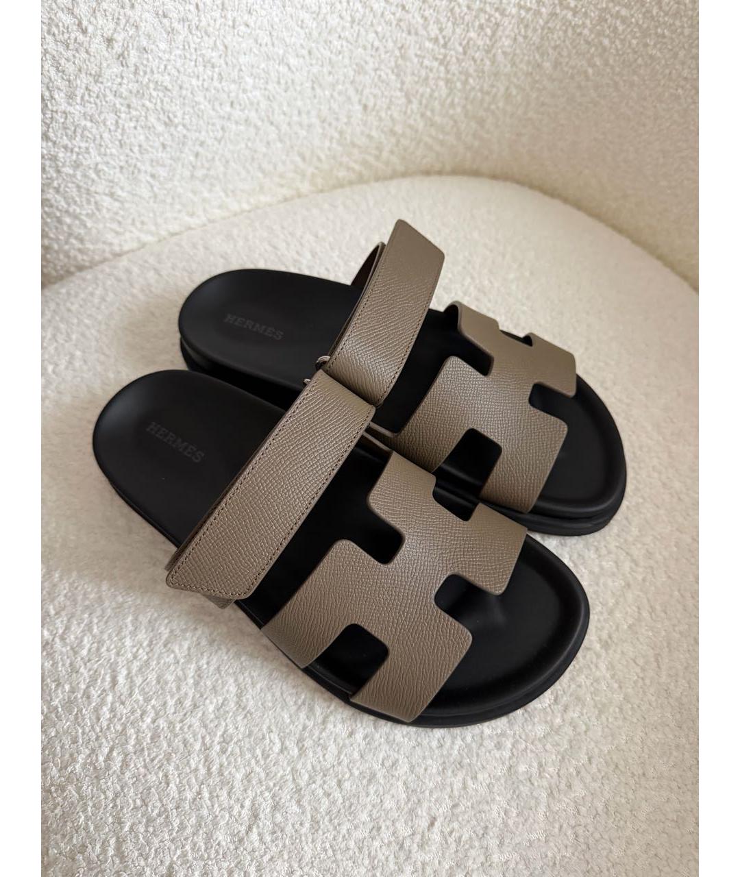 HERMES Коричневые кожаные сандалии, фото 2