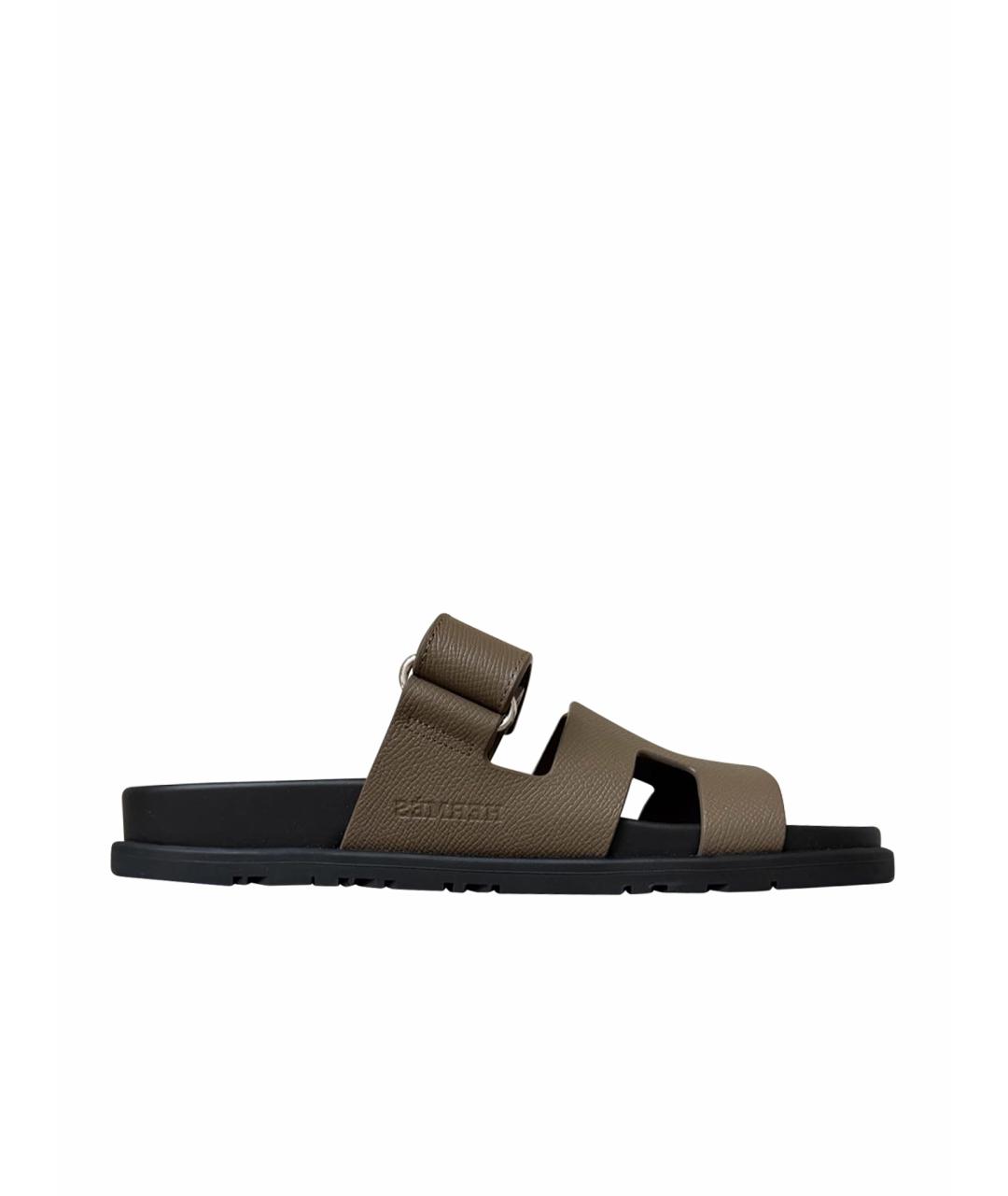 HERMES Коричневые кожаные сандалии, фото 1