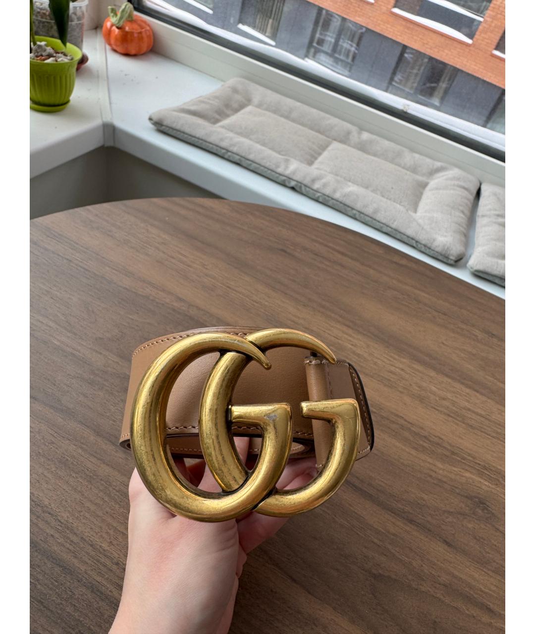 GUCCI Бежевый кожаный ремень, фото 4