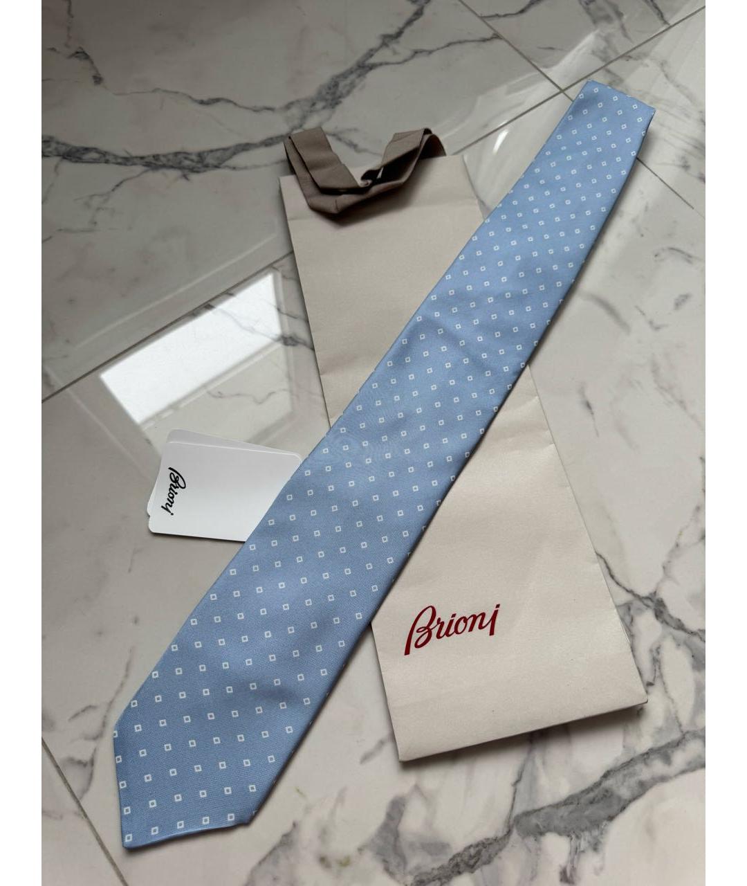 BRIONI Голубой шелковый галстук, фото 9