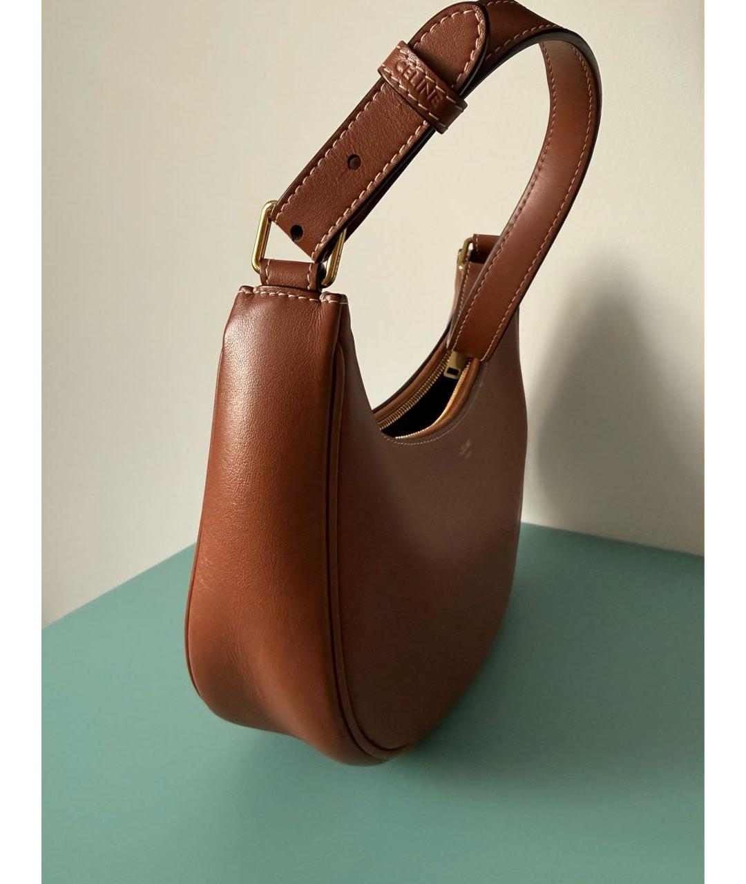 CELINE Коричневая кожаная сумка с короткими ручками, фото 3