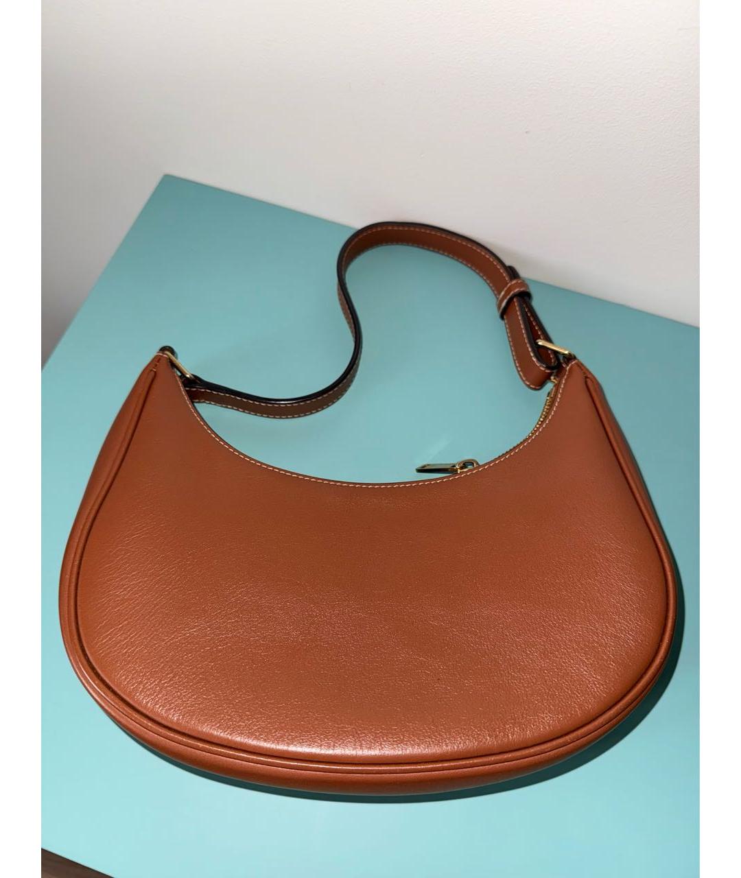 CELINE Коричневая кожаная сумка с короткими ручками, фото 4