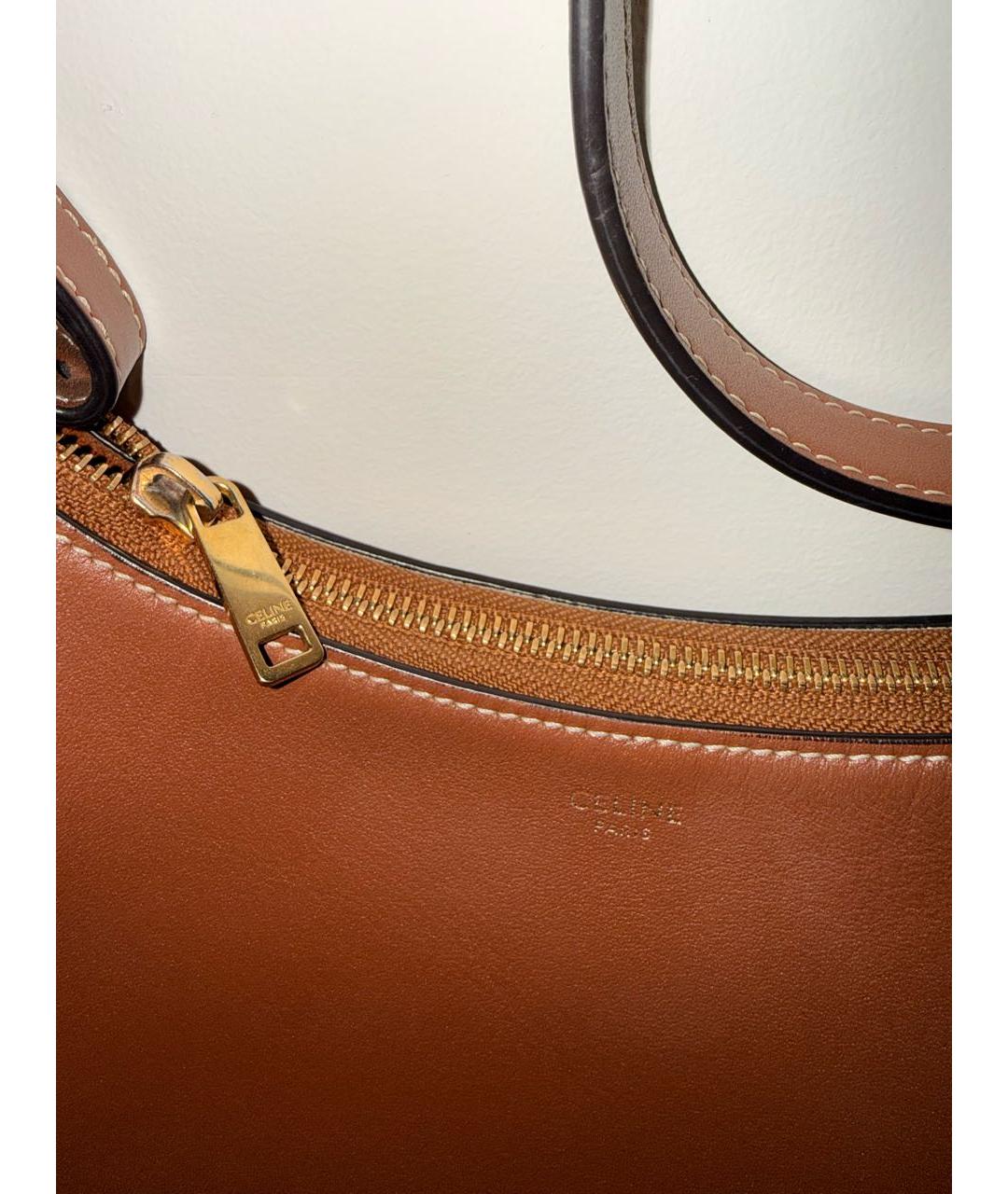 CELINE Коричневая кожаная сумка с короткими ручками, фото 6