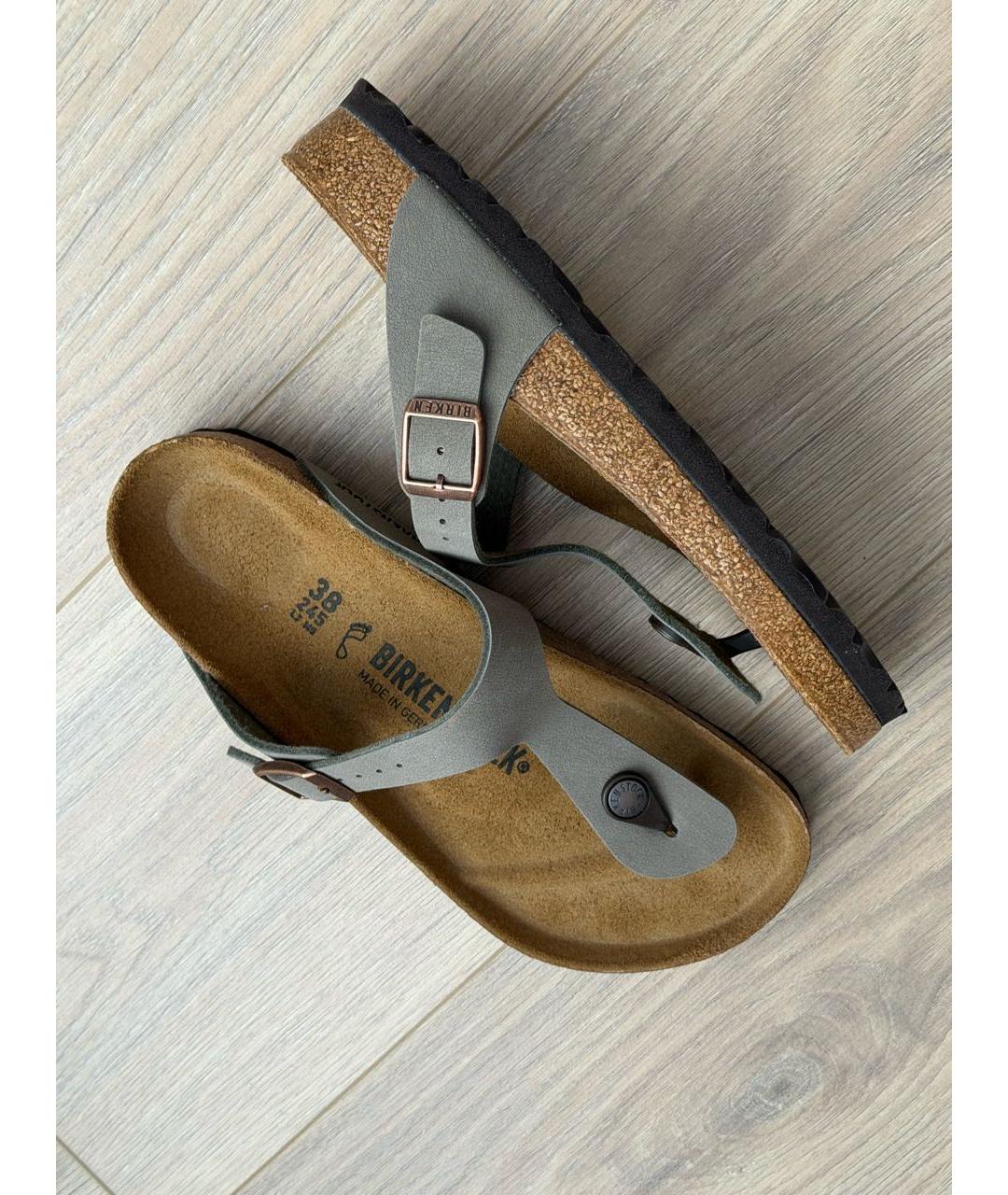 BIRKENSTOCK Серые кожаные сабо, фото 2