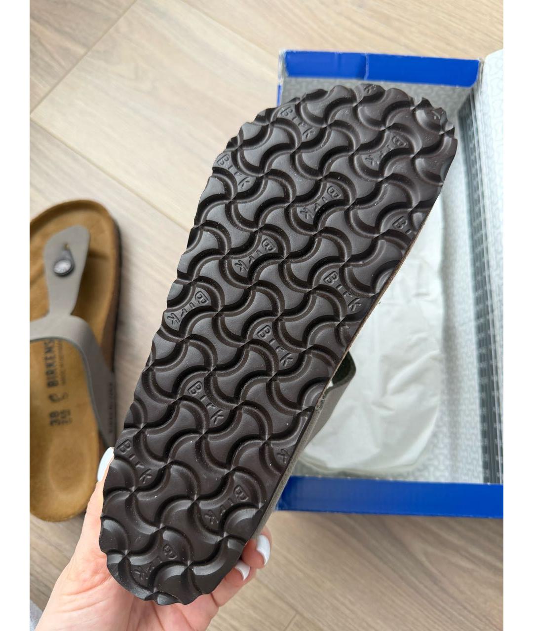 BIRKENSTOCK Серые кожаные сабо, фото 4